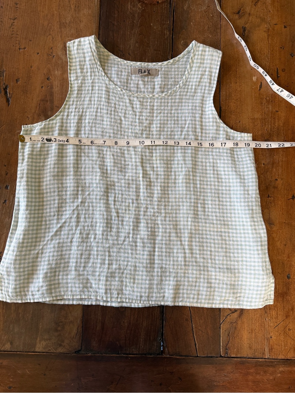 FLAX Light Green Gingham Sleeveless Tank Top - Picture 3 of 11